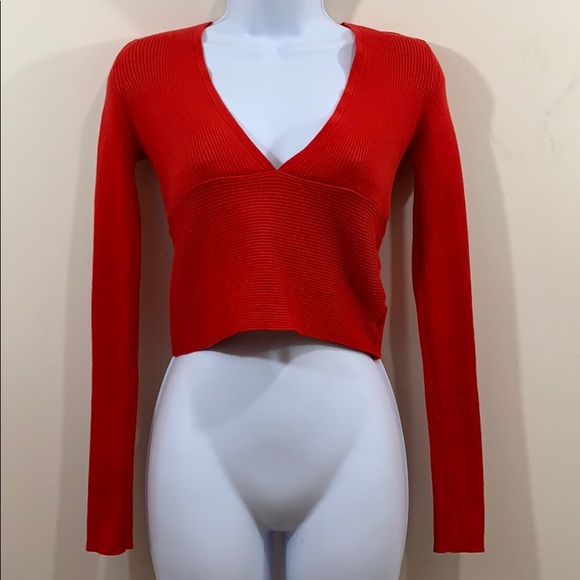 Forever 21 Tops - Forever 21 Deep V-Neck Long Sleeve Crop Shirt Sz S